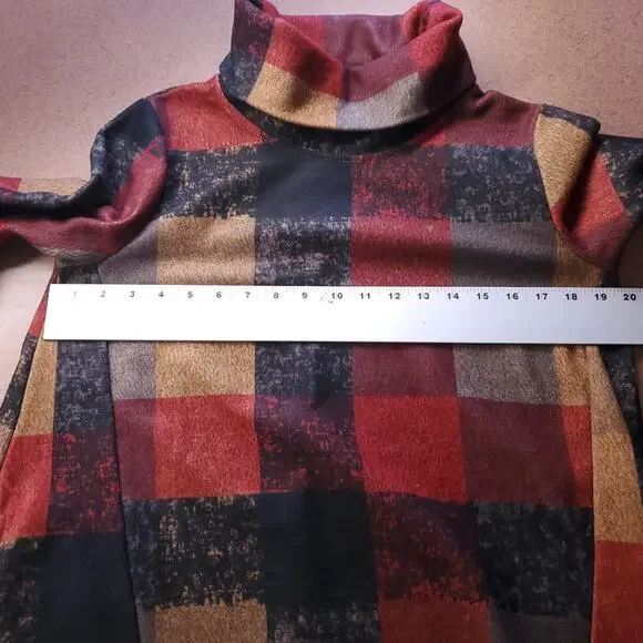 Yipinyichu Cowl Neck Dress Women Size L Multicolor Plaid Pockets Turtleneck - Picture 4 of 9
